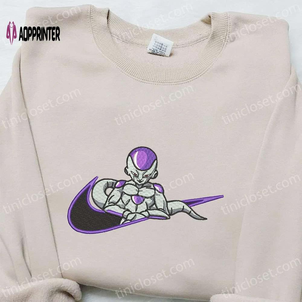 Frieza x nike swoosh anime embroidered tshirt: best nike inspired shirt perfect family gift Embroidered Shirt
