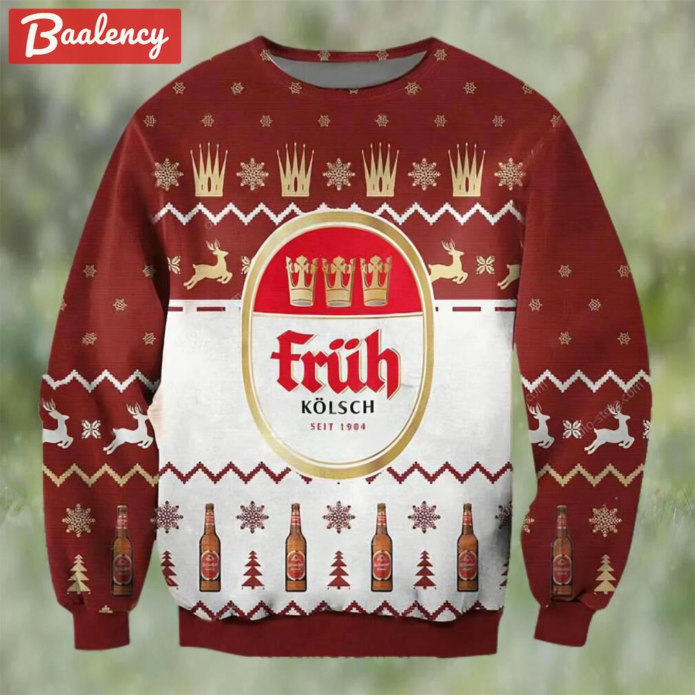 Fruh kolsch 1904 beer ugly christmas sweater, faux wool sweater, gifts for beer lovers, international beer day, best christmas gifts for 2022 ? prinvity Christmas Ugly Sweater