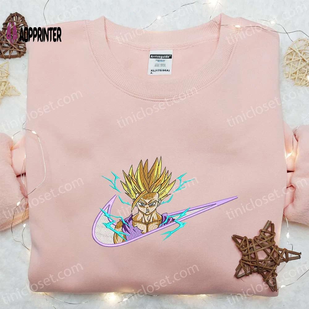 Gohan super saiyan x nike swoosh anime embroidered shirt – dragon ball nike inspired design Embroidered Shirt