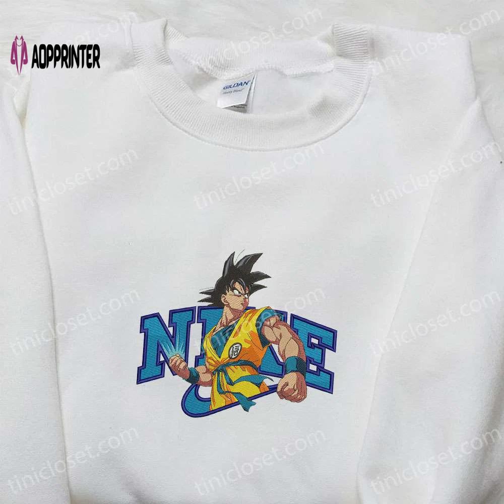 Goku x nike anime embroidered shirt – dragon ball inspired trendy nike design Embroidered Shirt
