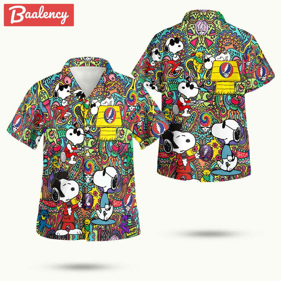 Grateful dead snoopy peanuts print hawaiian shirt Hawaii Shirt Shorts & Flip Flops