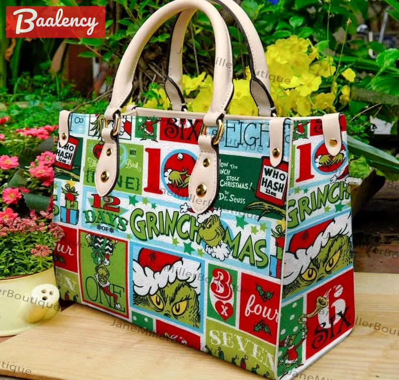 Grinch christmas leather handbag for women gift 2565 Women Leather Hand Bag