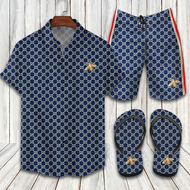 Gucci 1 flip flops and combo hawaii shirt shorts luxury brand summer outfit Hawaii Shirt Shorts & Flip Flops