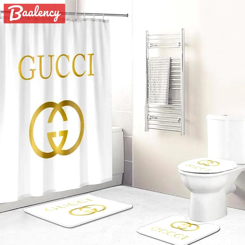 Gucci golden bathroom sets home decor hypebeast luxury fashion brand bath mat Bathroom Set