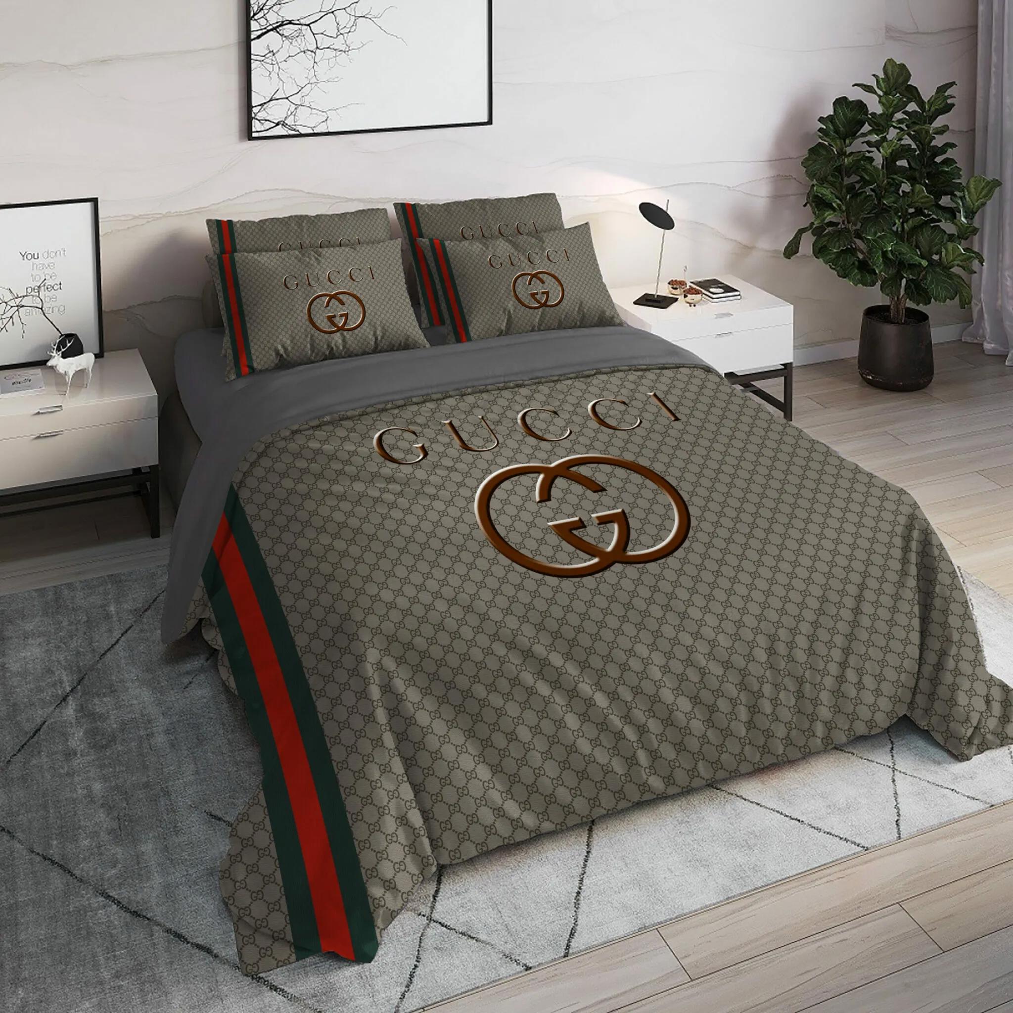 Gucci khaki logo type 30 Bedding Sets blankets premium fashion brand bedspread bed linen hyperbeast Bedroom luxury ideas duvet home decor bedclothes sheets covers