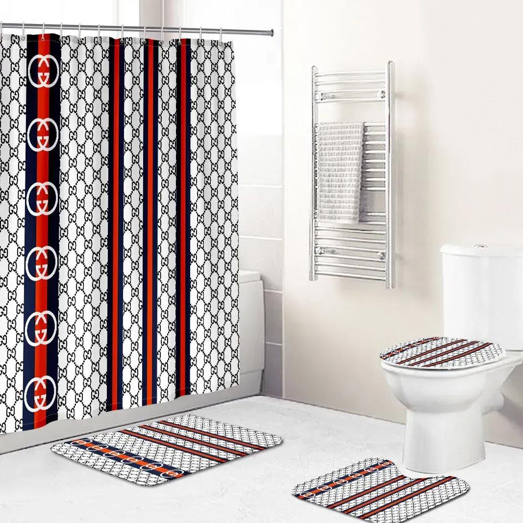 Gucci logo type 650 Bathroom Accessory Sets Home Decor Toilet Cover Waterproof Shower Curtain Pedestal Rug Bathroom Sets Bath Mat Set Hypebeast Bathroom Luxury Fashion Brand