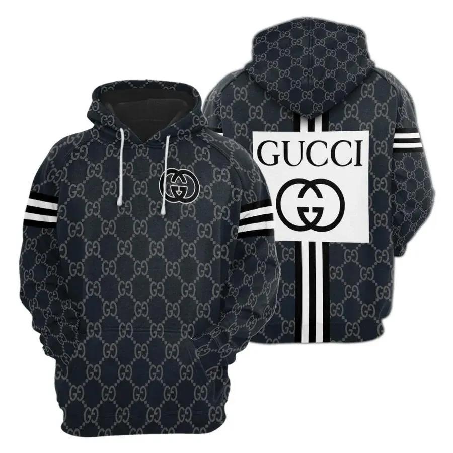 Gucci navy unisex hoodie gucci logo hoodie for men women Hoodie 3D