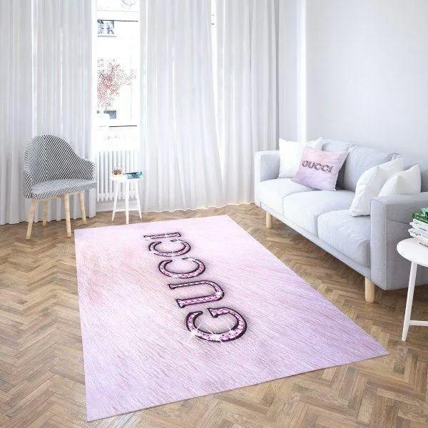 Gucci pink logo type 329. Upgrade Your Living Room with Luxury Home Decor: Area Carpets, Floor Decor, Door Mats, and Hot Gift Items with style a High-End Fashion Brand Rectangle Rug