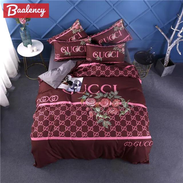 Gucci red wine luxury brand bedding sets bedspread duvet cover set, bedroom decor , thanksgiving decorations for home best luxury bed sets gift thankgivings and christmas Bedding Sets
