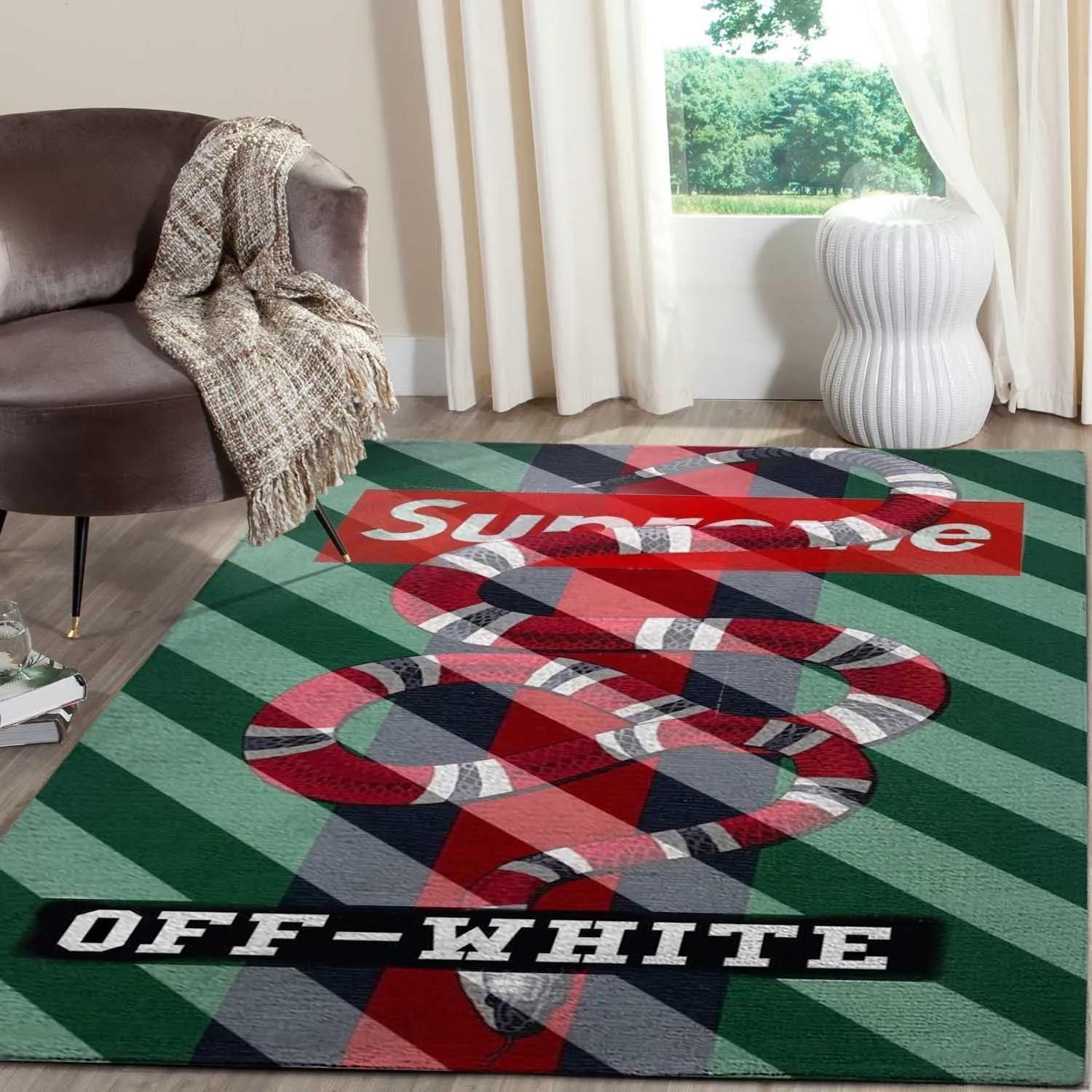 Gucci supreme off-white logo type 907. Upgrade Your Living Room with Luxury Home Decor: Area Carpets, Floor Decor, Door Mats, and Hot Gift Items with style a High-End Fashion Brand Rectangle Rug