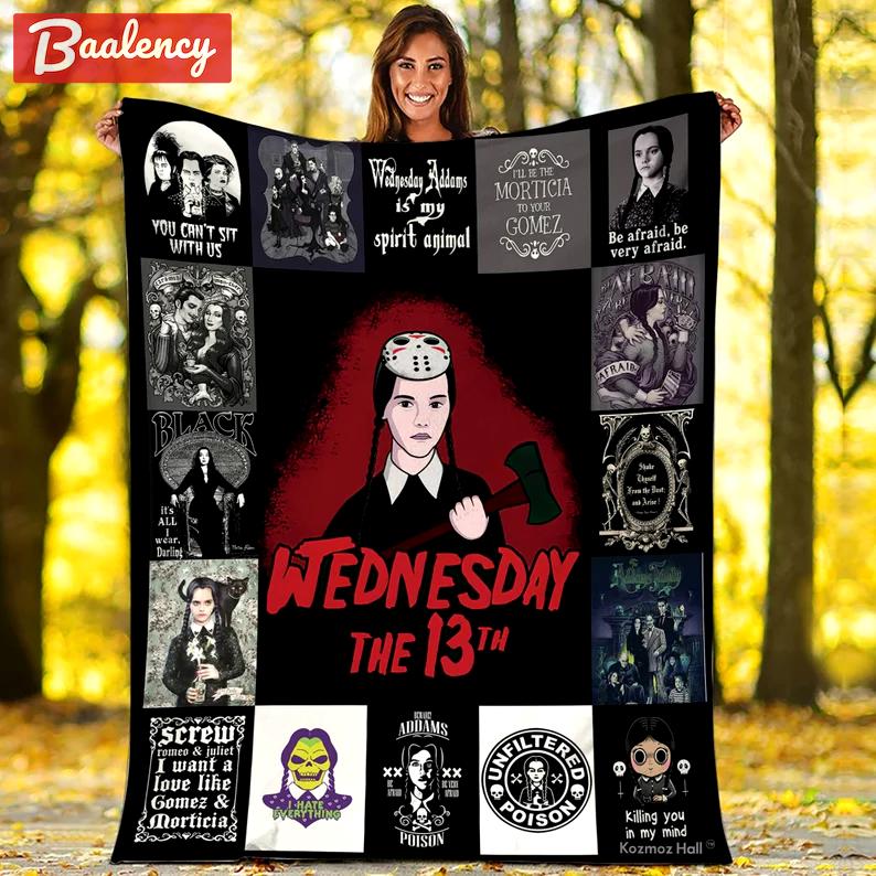 Halloween decorations addams family fleece blanket, wednesday addams blanket, wednesday the 13th blanket, horror movie blanket, halloween gifts, christmas gifts Quilt Blanket