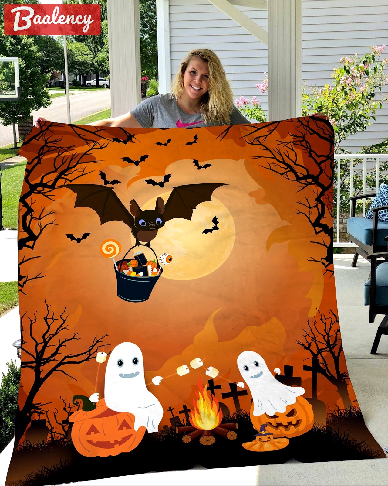 Halloween decorations boo ghost camping halloween pumpkin fleece blanket – quilt blanket Quilt Blanket