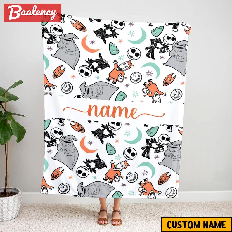 Halloween decorations custom jack skellington and sally fleece mink sherpa, halloween blanket, oogie boogie halloween blanekt, skull, the night before christmas Quilt Blanket