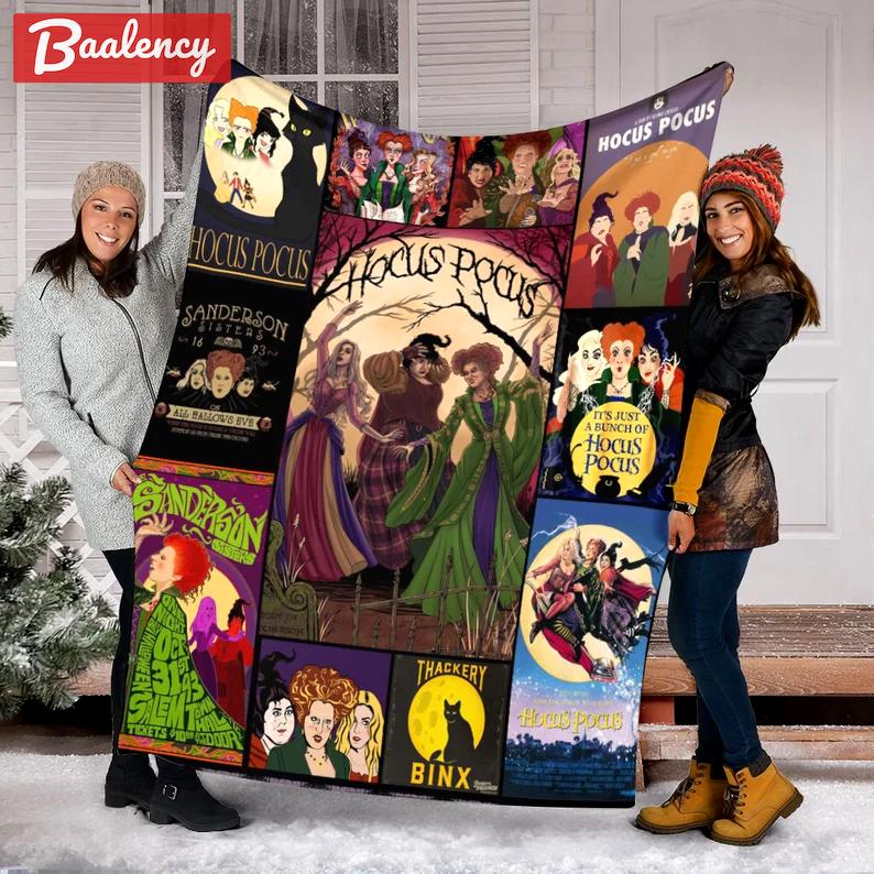 Halloween decorations halloween hocus pocus blanket, hocus pocus movie fleece mink sherpa blanket, halloween witch, sanderson sister, anniversary gifts, for her Quilt Blanket