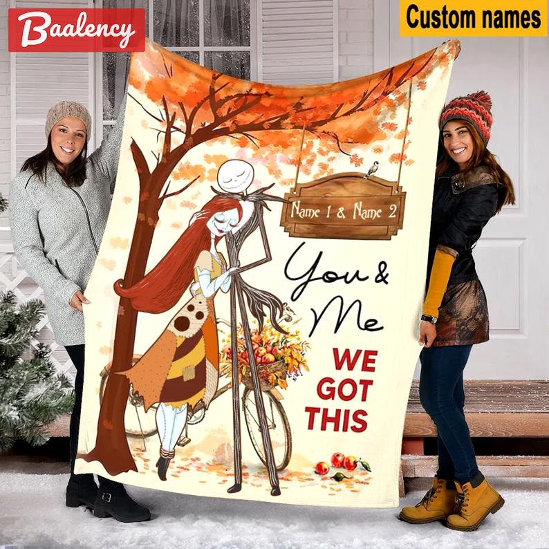Halloween decorations halloween jack skellington fall season blanket, personalized name jack and sally blanket, the nightmare halloween fleece mink sherpa blanket Quilt Blanket