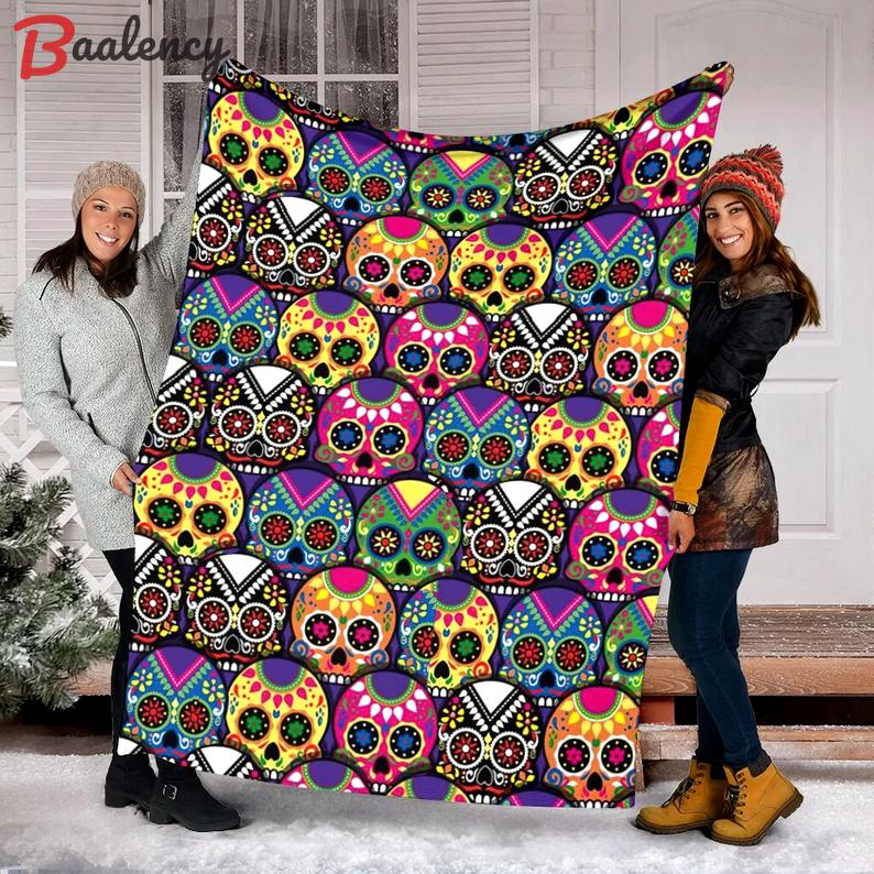 Halloween decorations halloween skull blanket, sugar skull blanket day of the dead blanket soft, creepy halloween blanket, super cozy blanket for all seasons Quilt Blanket