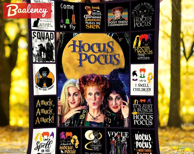 Halloween decorations hocus pocus blanket, hocus pocu fleece blanket, sanderson sisters throw blanket for couch sofa, halloween blanket, halloween gifts Quilt Blanket