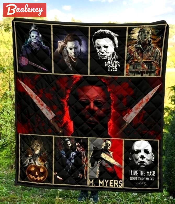 Halloween decorations michael myer halloween horror movies i like the mask because it hides my face for fan gift idea quilt blanket Quilt Blanket