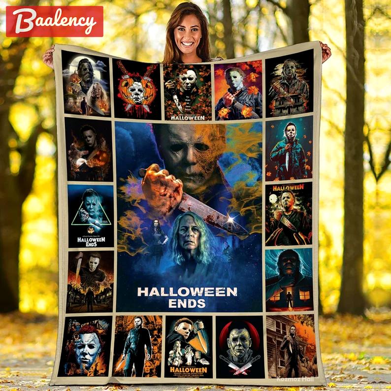 Halloween decorations michael myers halloween ends fleece blanket, personalized michael myers blanket, horror movie blanket, horror character gift, halloween gift Quilt Blanket