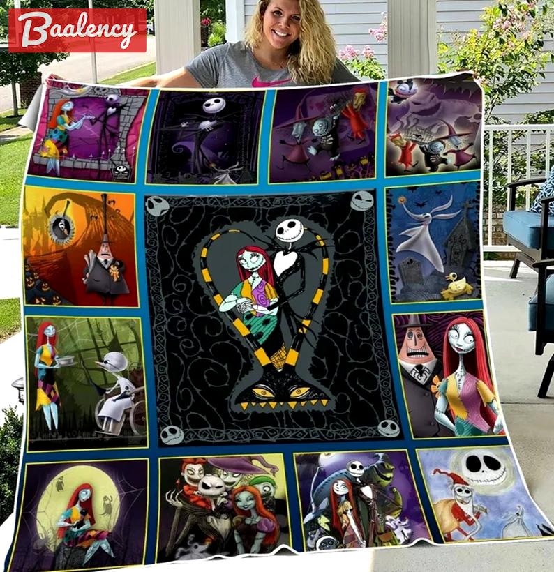 Halloween decorations nightmare before christmas fleece blanket, jack skellington and sally blanket, halloween gifts, christmas gifts, valentine day gifts Quilt Blanket
