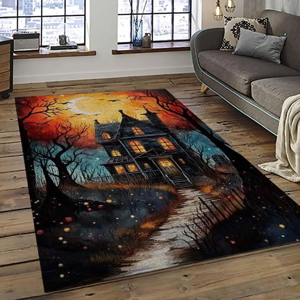Halloween style pumpkin autumn retangle carpet area rug home decor halloween gift hal33 Rectangle Rug