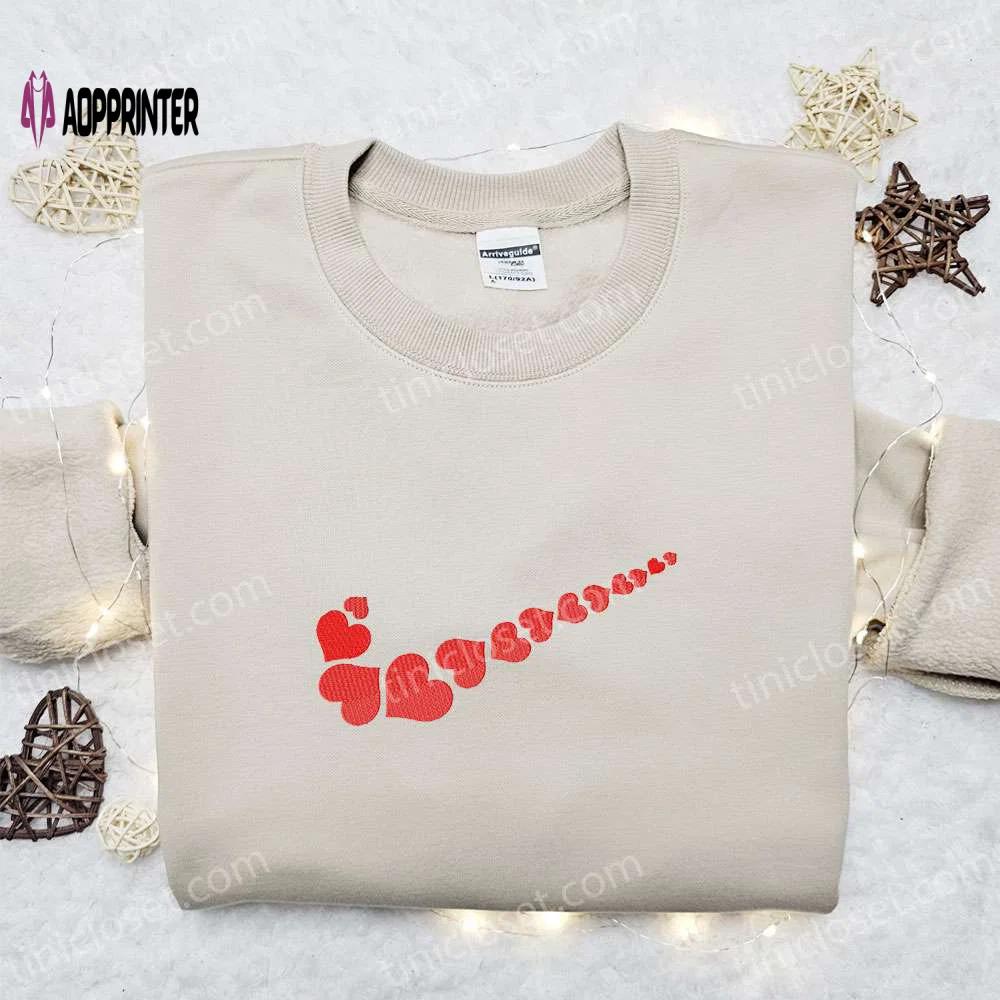 Heart x nike swoosh embroidered shirt – valentine s custom nike tee Embroidered Shirt