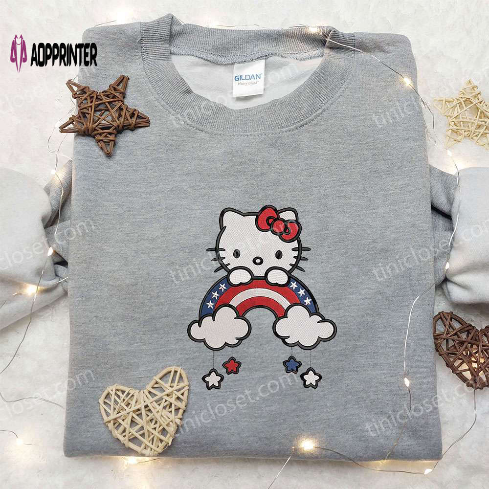 Hello kitty 4th of july embroidered shirt: cartoon national day gift Embroidered Shirt