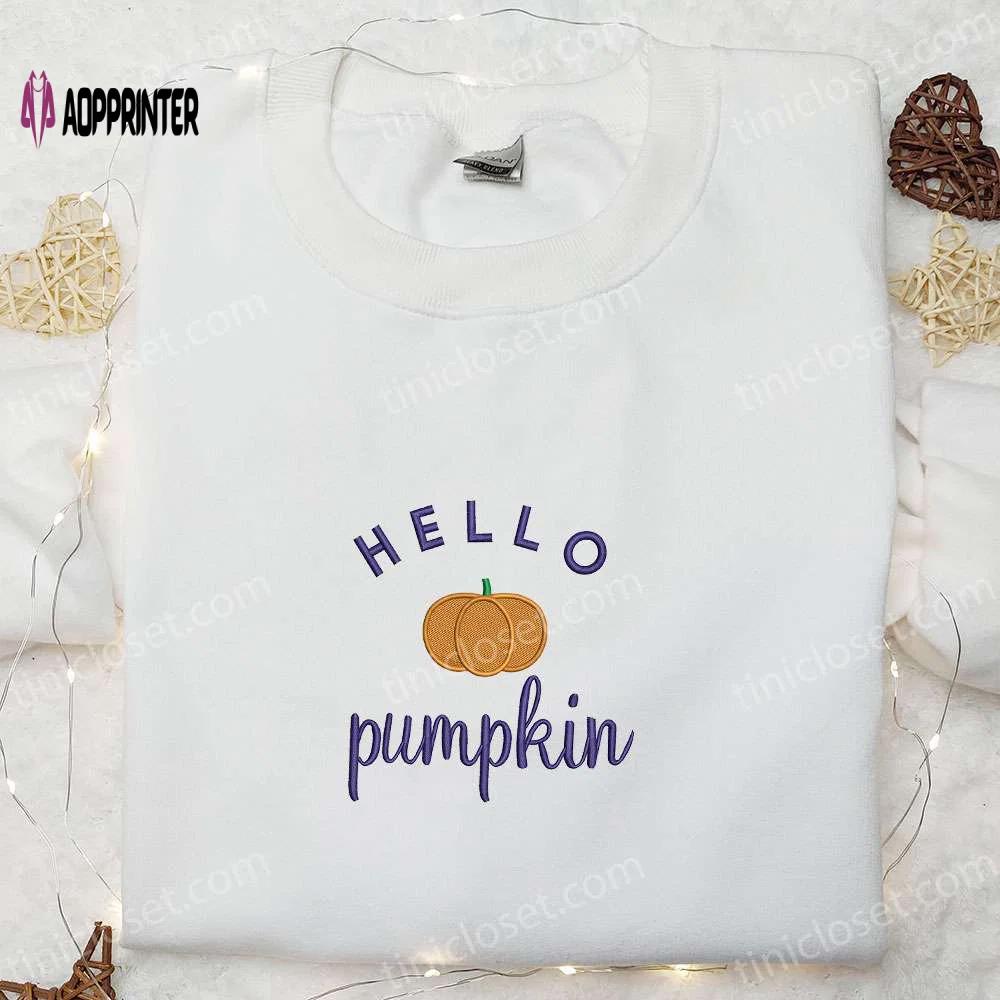 Hello pumpkin vintage halloween embroidered shirt happy halloween apparel Embroidered Shirt