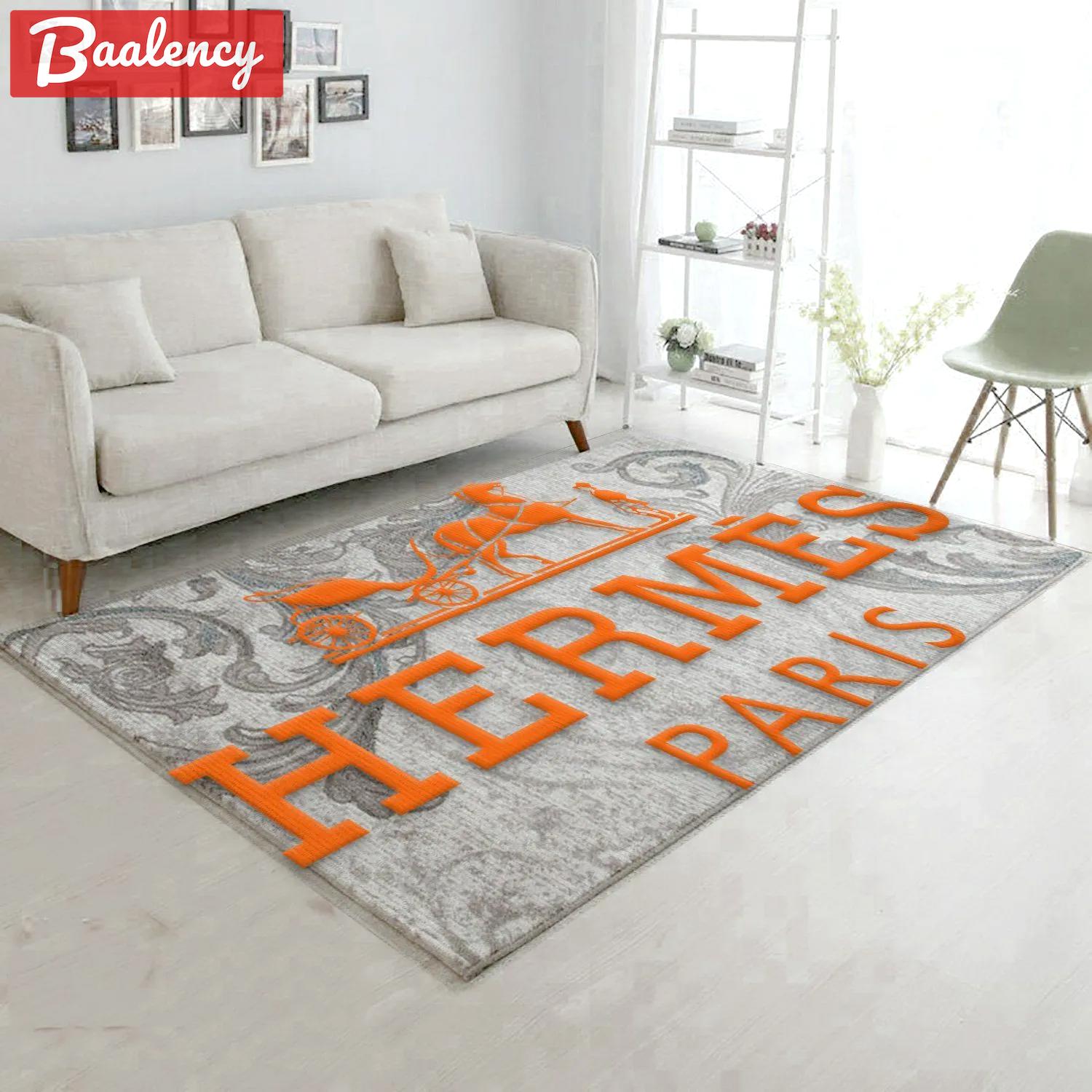 Hermes logo type 398. Upgrade Your Living Room with Luxury Home Decor: Area Carpets, Floor Decor, Door Mats, and Hot Gift Items with style a High-End Fashion Brand Rectangle Rug