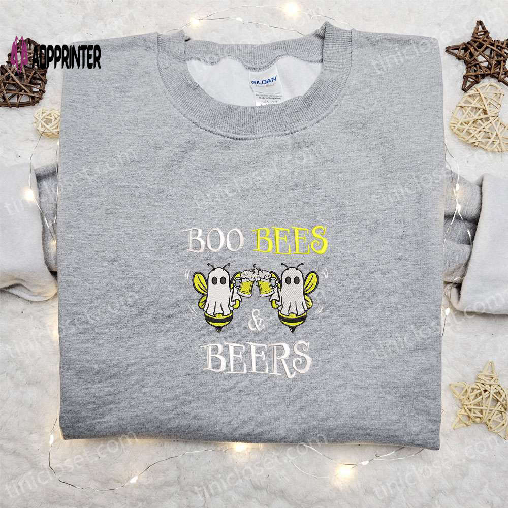 Hilarious boo bees and beers embroidered shirt – perfect halloween gift for family! Embroidered Shirt