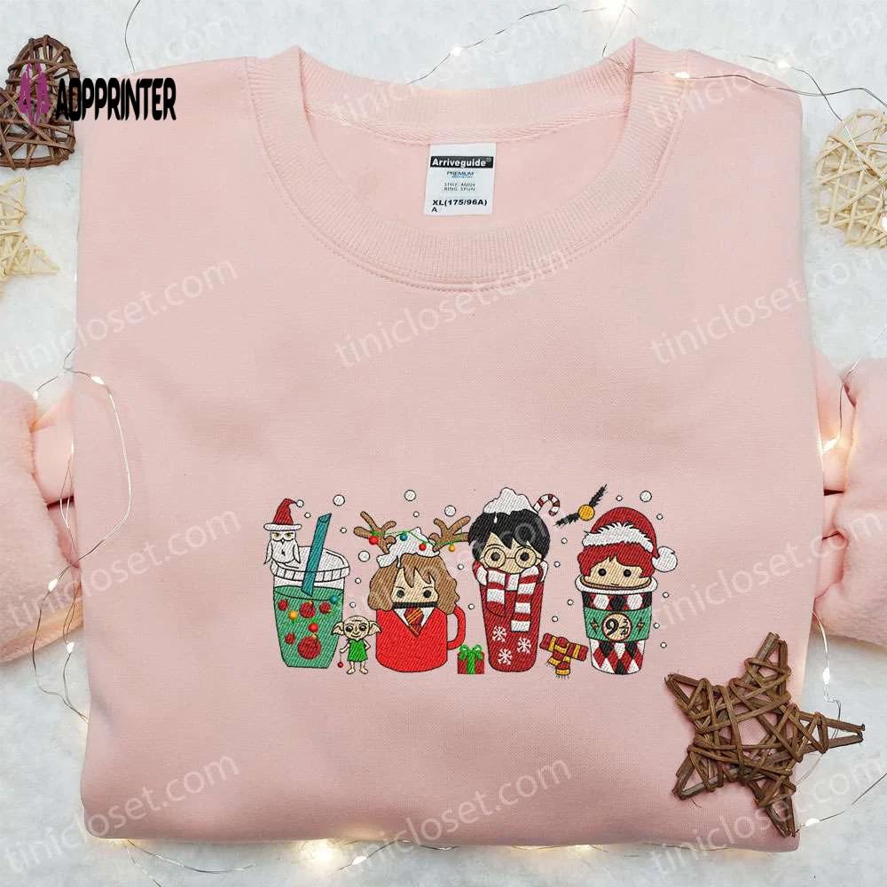 Holiday magic: harry potter christmas coffee shirt & hoodie – perfect family gifts! Embroidered Shirt
