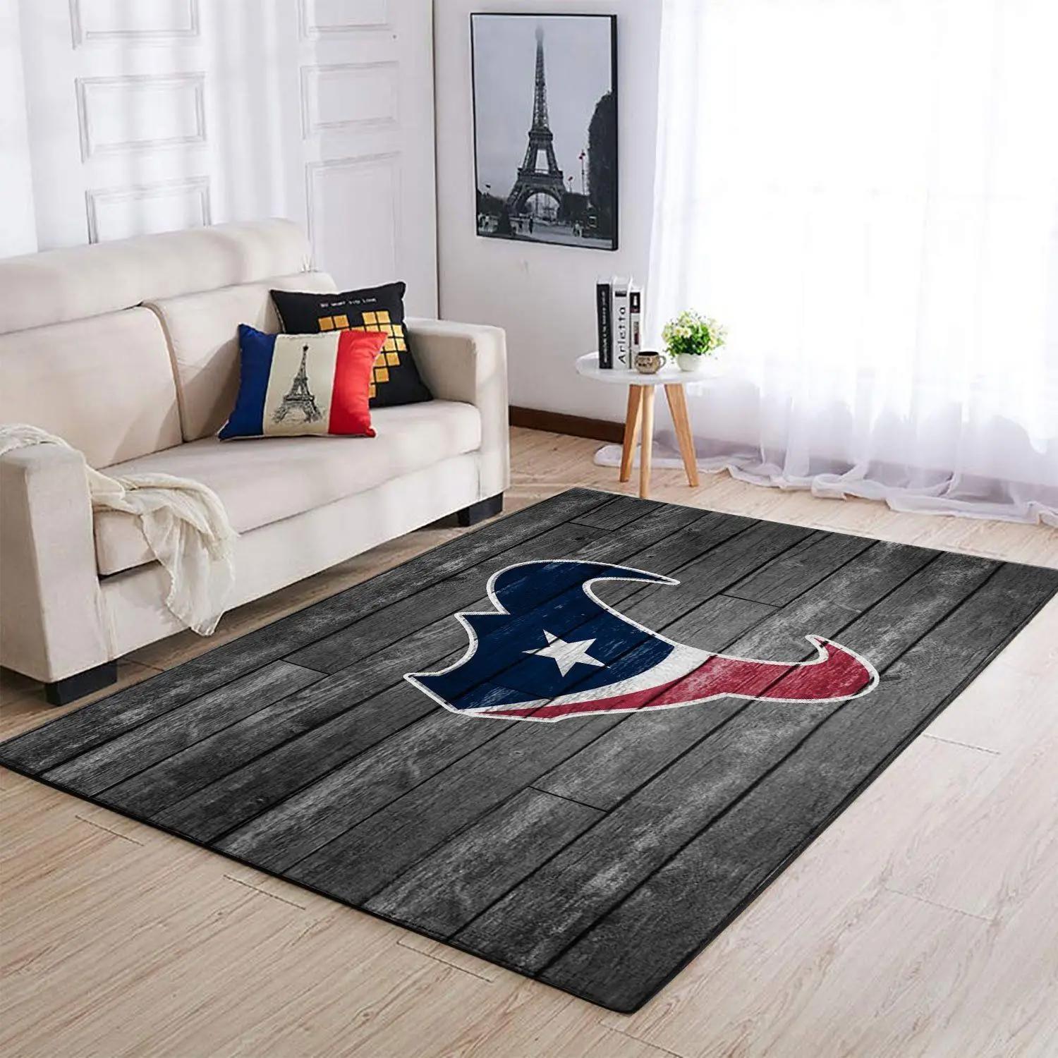 Houston texans nfl grey wooden style living room regtangle carpet Rectangle Rug