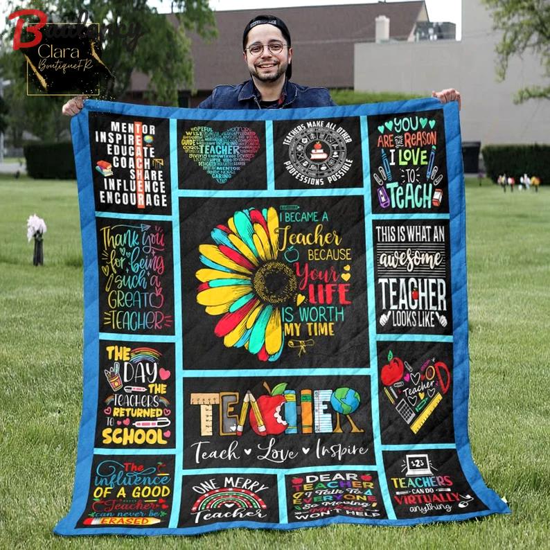 I became a teacher because your life fleece blanket, mink sherpa blanket, teacher appreciation gift, teacher quilt, teacher gift ideas Quilt Blanket