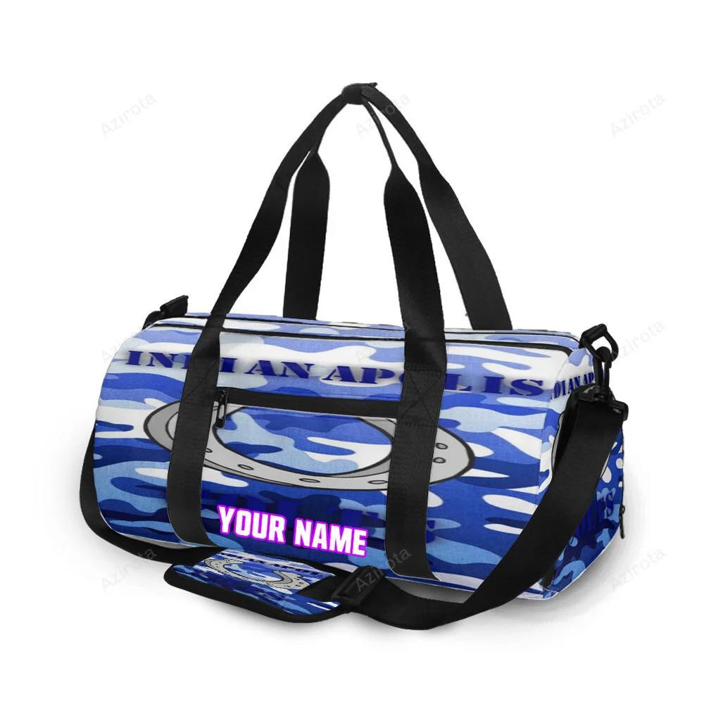 Indianapolis colts horseshoe blue white camo personalized name travel bag gym bag 771 Travel Bag