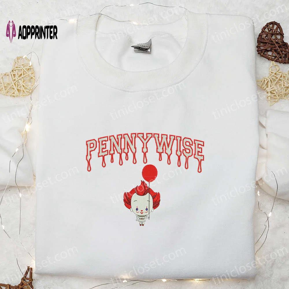 It pennywise balloon embroidered sweatshirt & hoodie: best halloween gifts for family Embroidered Shirt