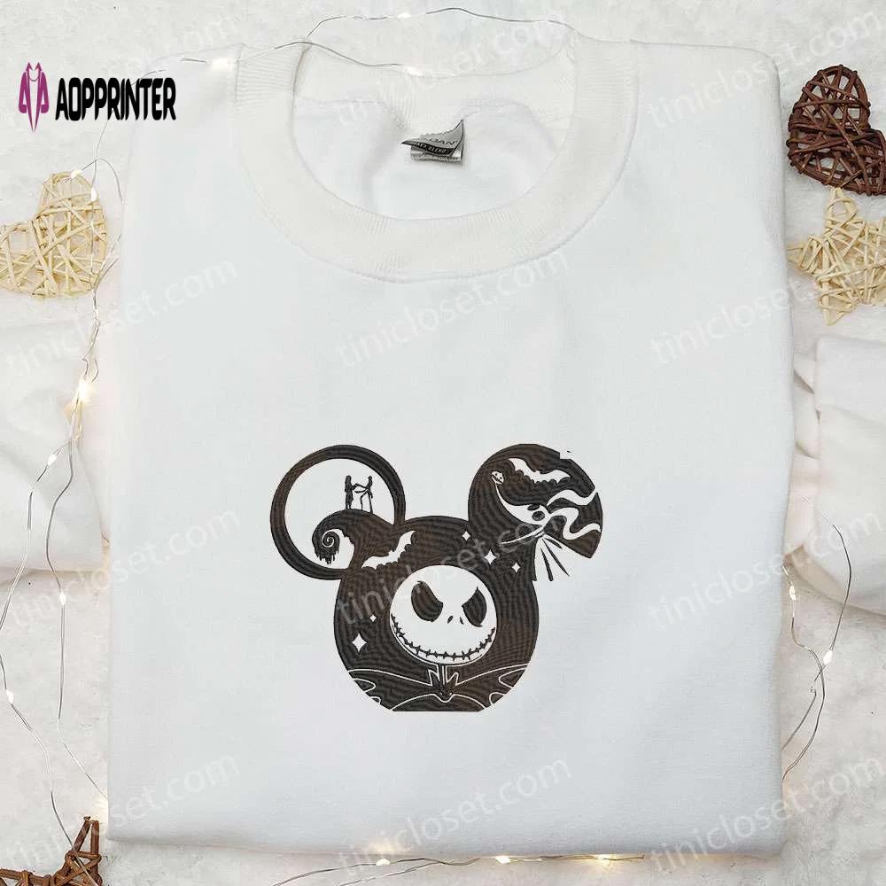Jack sally skeleton x mickey embroidered shirt – best disney halloween gift for family Embroidered Shirt