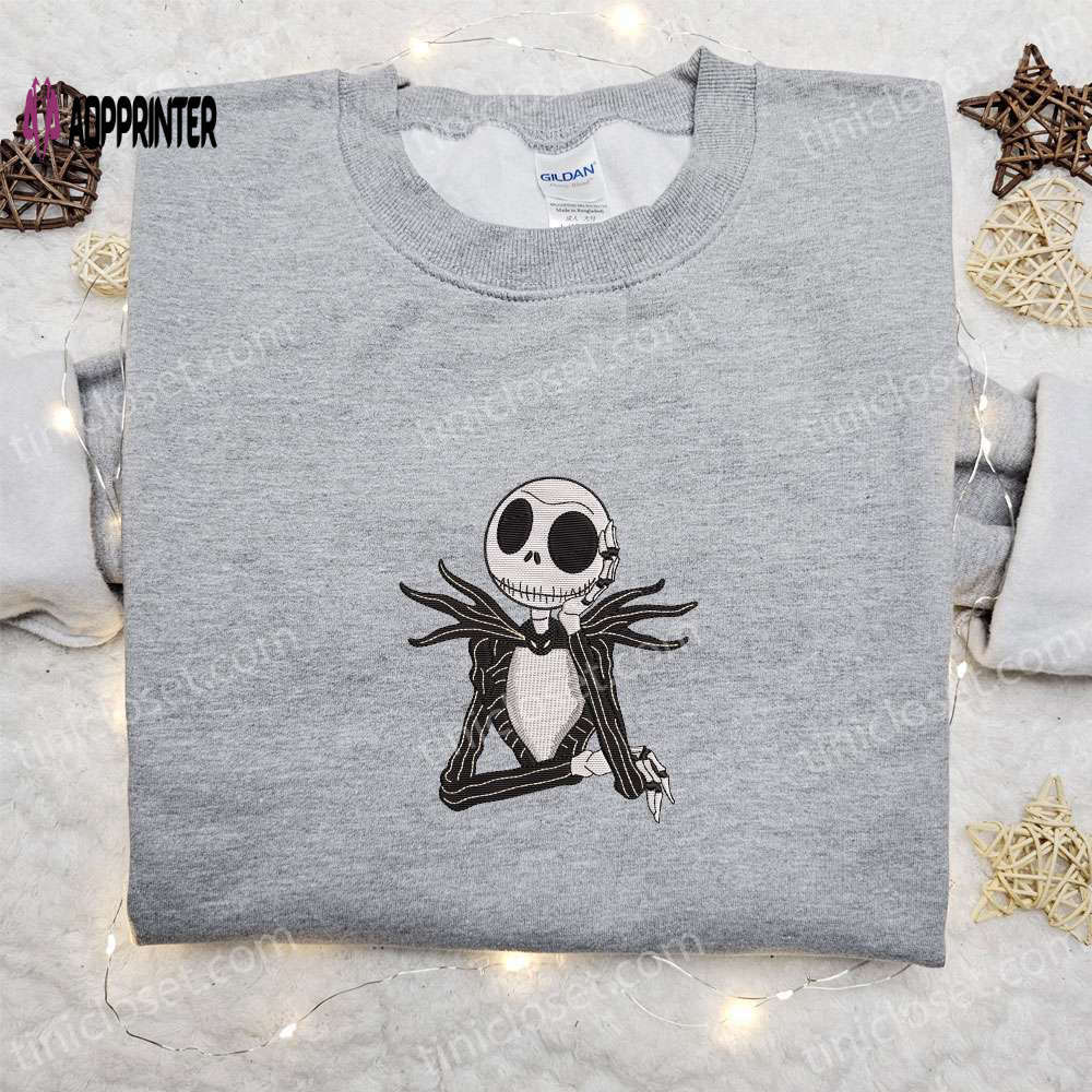 Jack skellington embroidered sweatshirt – nightmare before christmas hoodie & spooky shirt Embroidered Shirt