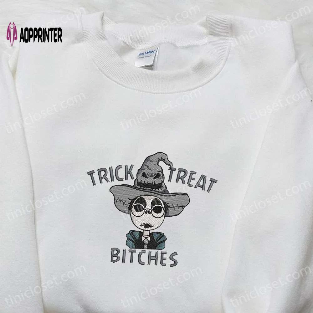 Jack skellington x harry potter trick treat embroidered shirt: funny & spirit halloween tee Embroidered Shirt