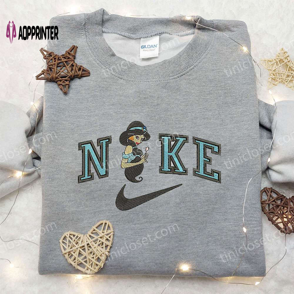 Jasmine x nike swoosh anime embroidered hoodie aladdin disney shirt nike inspired embroidered shirt Embroidered Shirt