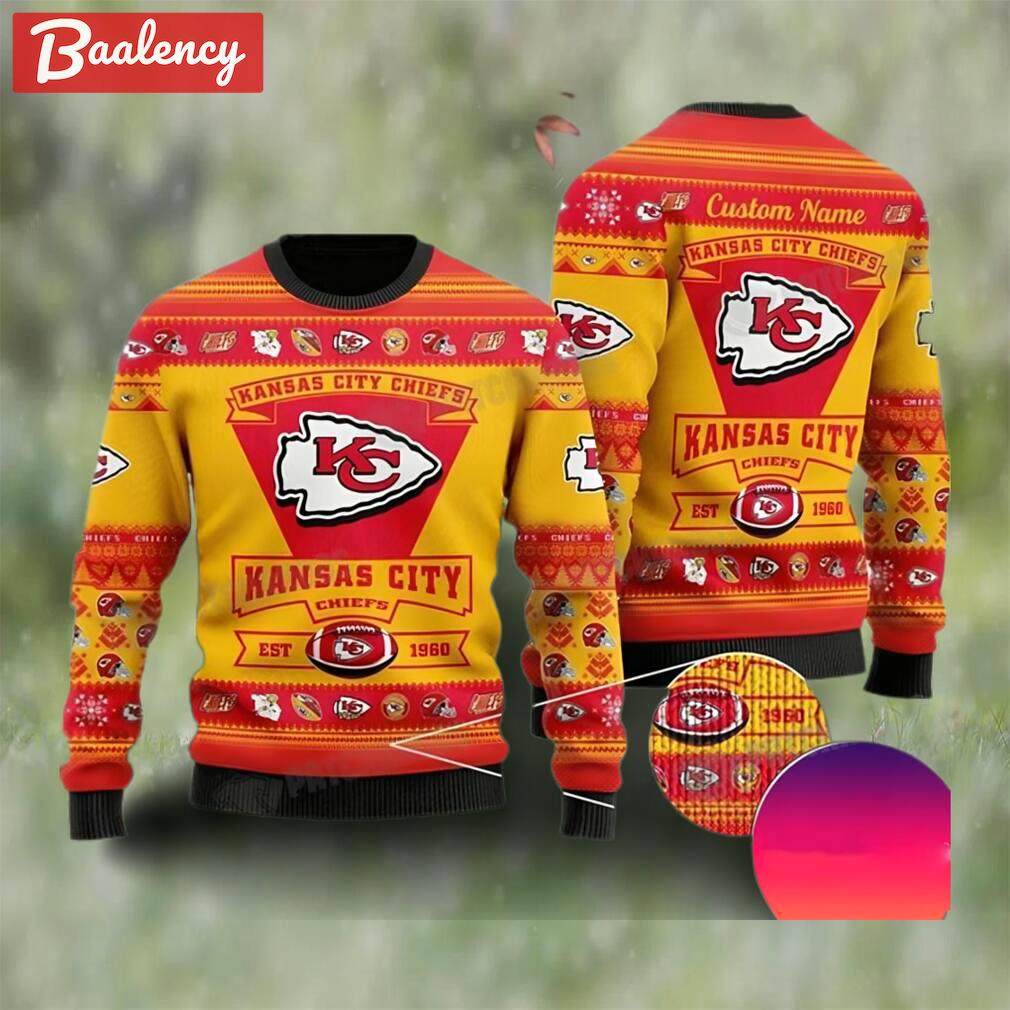 Kansas city football est 1960 personalized ugly christmas sweater nfl chiefs fan gift Christmas Ugly Sweater
