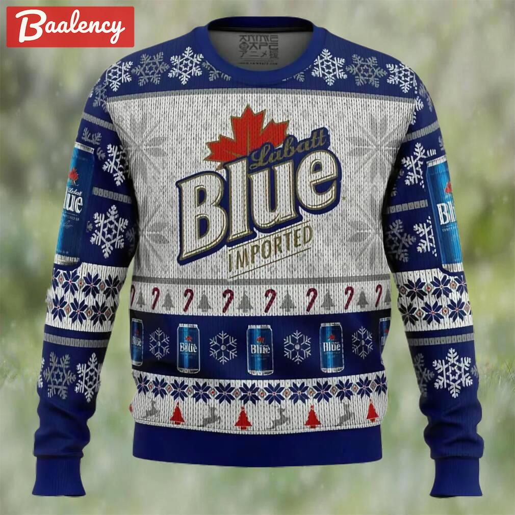 Labatt blue beer ugly christmas sweater, faux wool sweater, gifts for beer lovers, international beer day, best christmas gifts for 2022 ? prinvity Christmas Ugly Sweater
