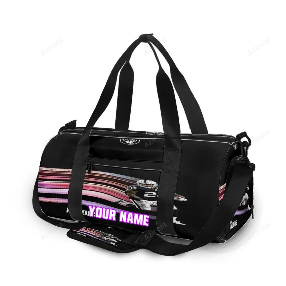 Las vegas raiders josh jacobs 28 v4 personalized name travel bag gym bag 510 Travel Bag