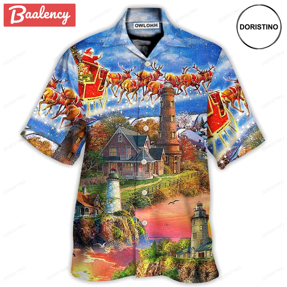 Lighthouse christmas santa shine like a lighthouse hawaiian shirt Hawaii Shirt Shorts & Flip Flops