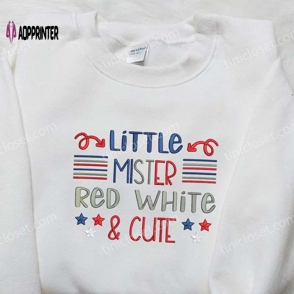 Little mister red white and cute embroidered shirt – best patriotic shirts & national day gifts Embroidered Shirt