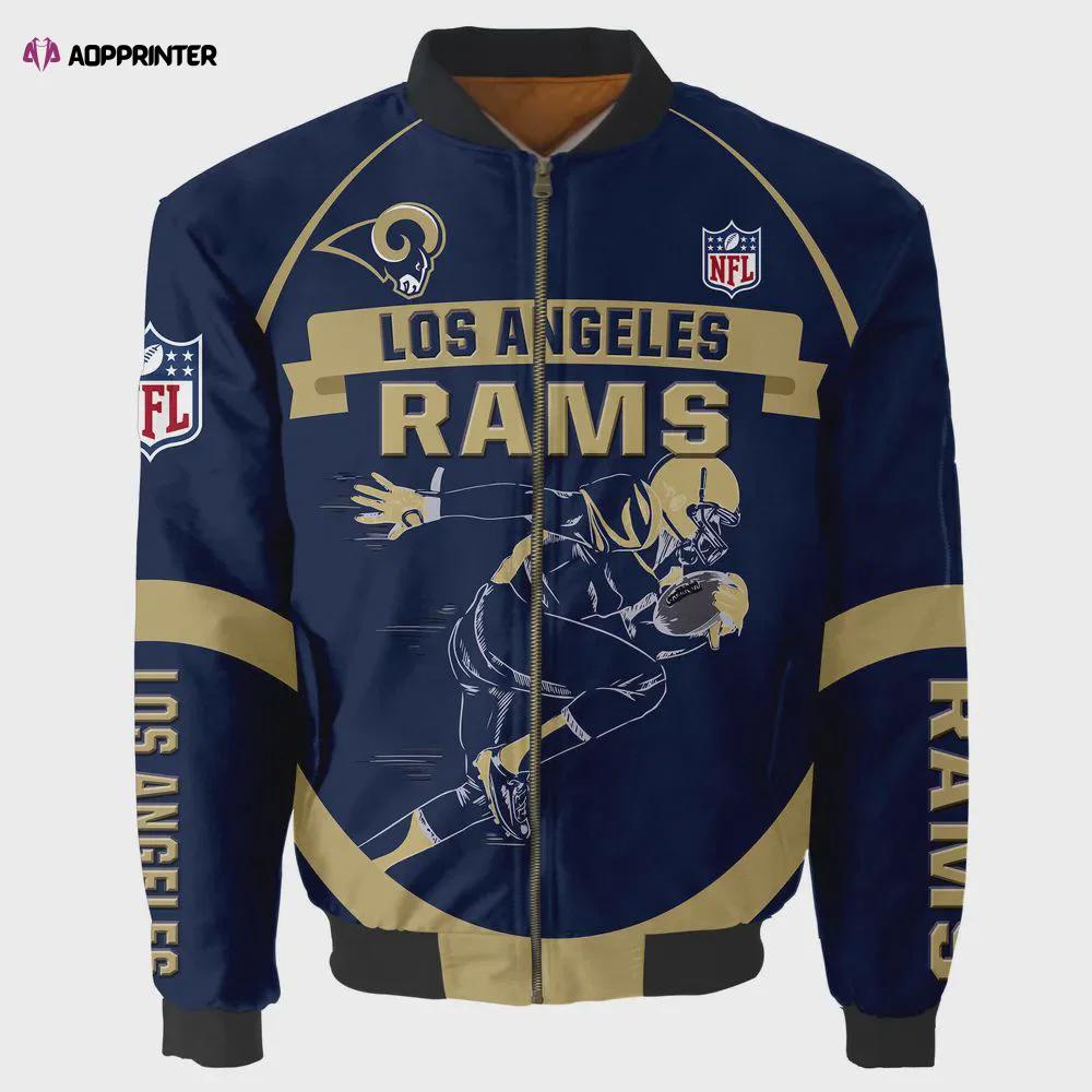 Los angeles rams logo pattern bomber jacket – navy and yellow Bomber Jacket