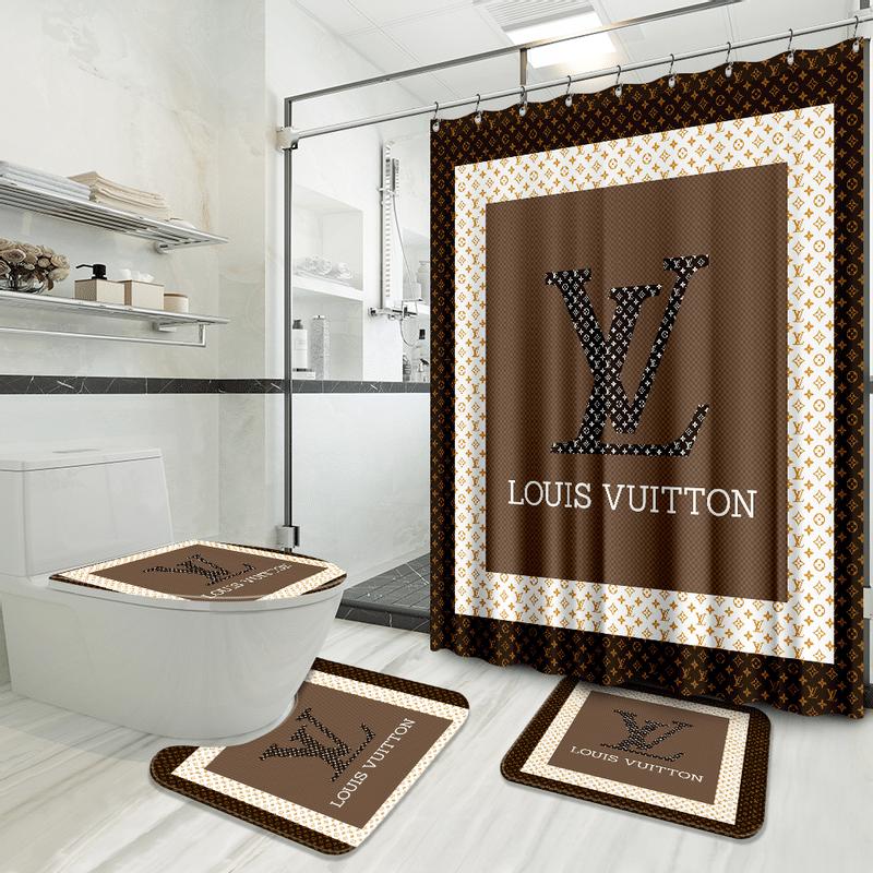 Louis vuitton bathroom set luxury shower curtain waterproof luxury brand hot 2023 62 Bathroom Accessory Sets