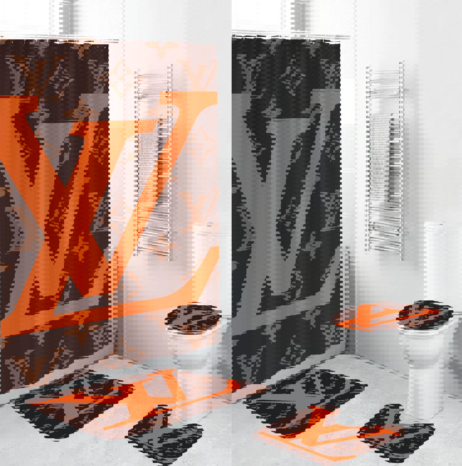 Louis vuitton big orange hypebeast bathroom sets home decor luxury fashion brand bath mat Bathroom Set