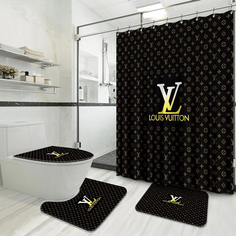 Louis vuitton black golden bathroom set hypebeast luxury fashion brand bath mat home decor Bathroom Set