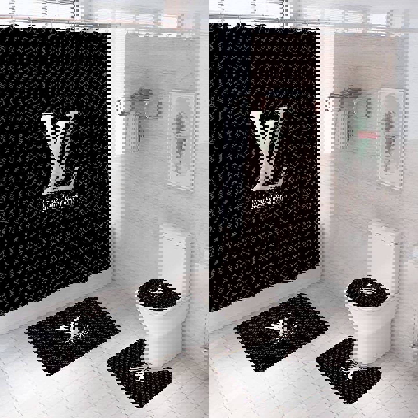 Louis vuitton black hypebeast bathroom sets luxury fashion brand home decor bath mat Bathroom Set