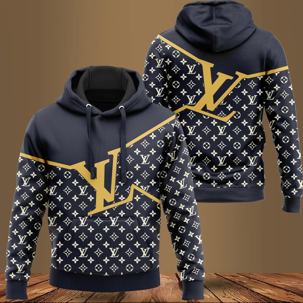 Louis vuitton black yellow logo luxury unisex premium hoodie luxury brand outfit for men women Hoodie 3D
